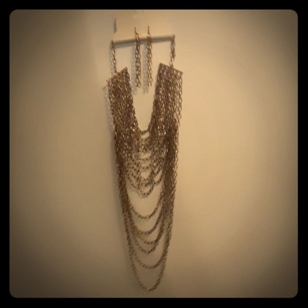 Gold necklace and earrings